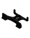 Cleat and glove holder modular attachment. Has 4 vertical protrusions, one on each side. Black matte plastic on transparent (white) background.