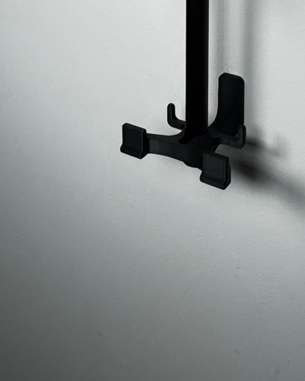 close up of cleat hanger assembled on wall, empty.
