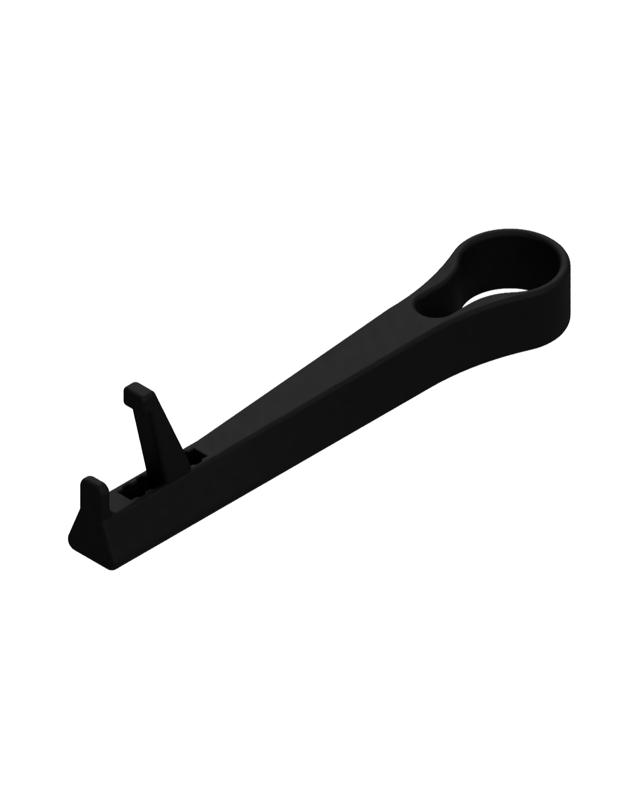Long sunglasses holder modular attachment. Black matte plastic on transparent (white) background.