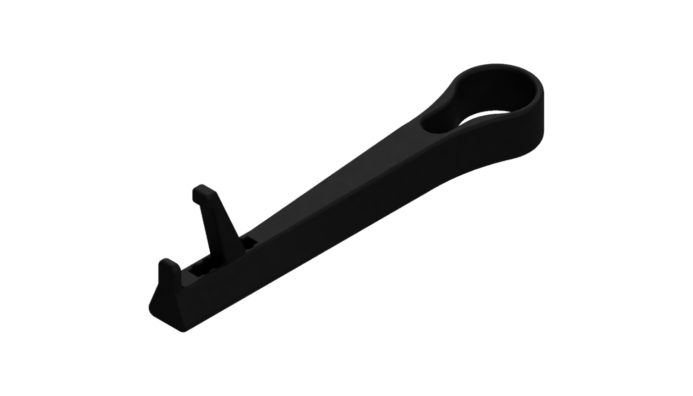 MontaVelo's long sunglasses holder, black matte plastic, white background.
