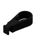 Helmet standoff modular attachment. Black matte plastic on transparent (white) background.
