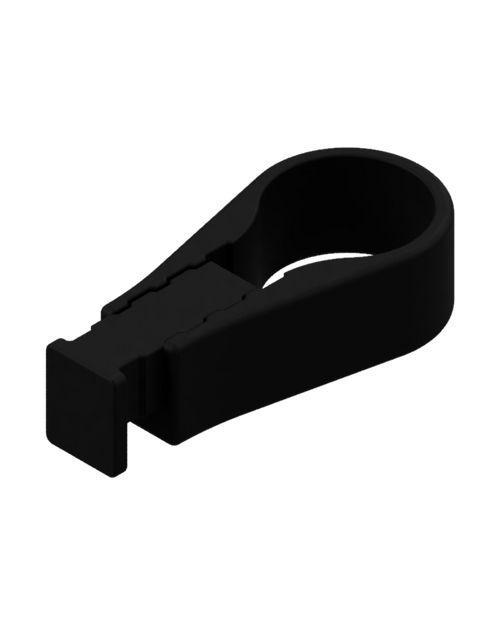 Helmet standoff modular attachment. Black matte plastic on transparent (white) background.