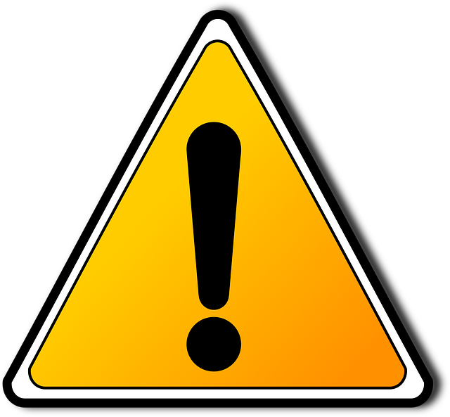 Warning sign, yellow triangle, black !
